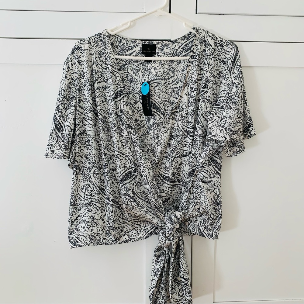 Worthington Black/White Paisley True Wrap Blouse Size XL